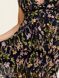 JUST ME WOMEN'S SLEEVELESS V-NECK TIERED FLORAL MINI DRESS