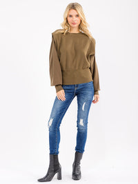 WOMEN'S LONG DETAILED SLEEVE SOLID PULLOVER SWEATER