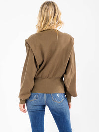 WOMEN'S LONG DETAILED SLEEVE SOLID PULLOVER SWEATER