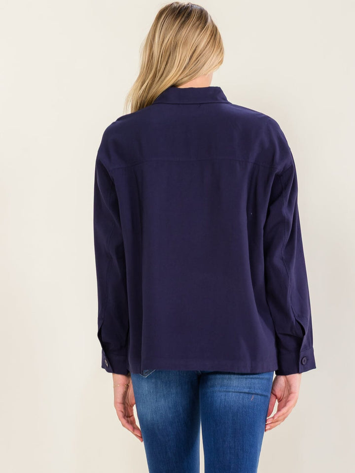 WOMEN'S LONG SLEEVE BUTTON UP FRONT POCKETS BLOUSE