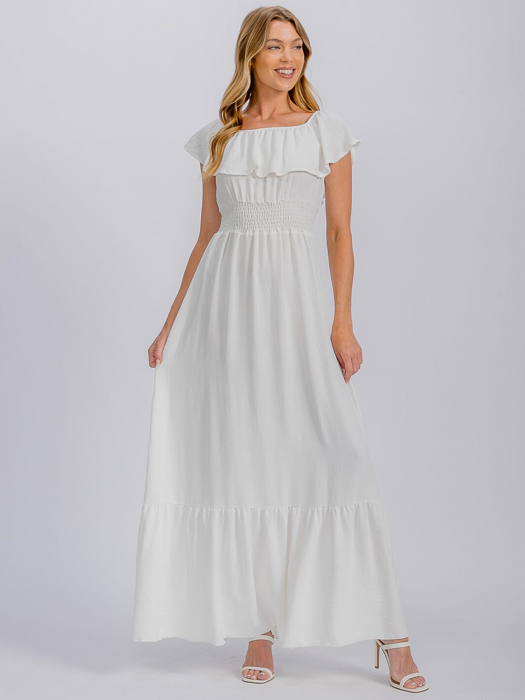 WOMEN'S SHORT SLEEVE ELASTIC WAIST FRONT POCKETS MAXI DRESS (Copy)