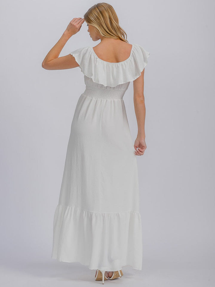 WOMEN'S SHORT SLEEVE ELASTIC WAIST FRONT POCKETS MAXI DRESS (Copy)