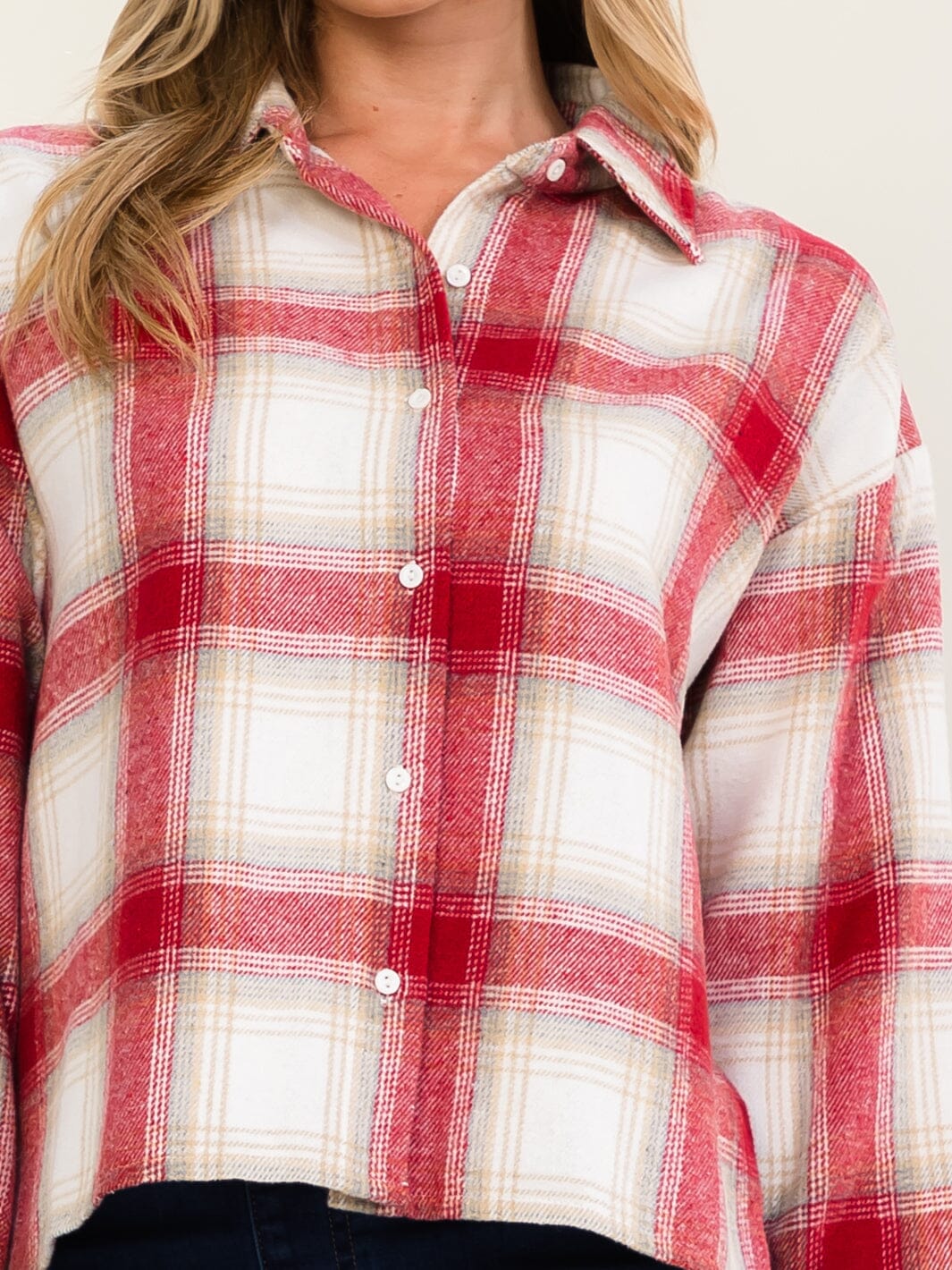 WOMEN'S LONG SLEEVE BUTTON UP COLORBLOCK PLAID SHIRT