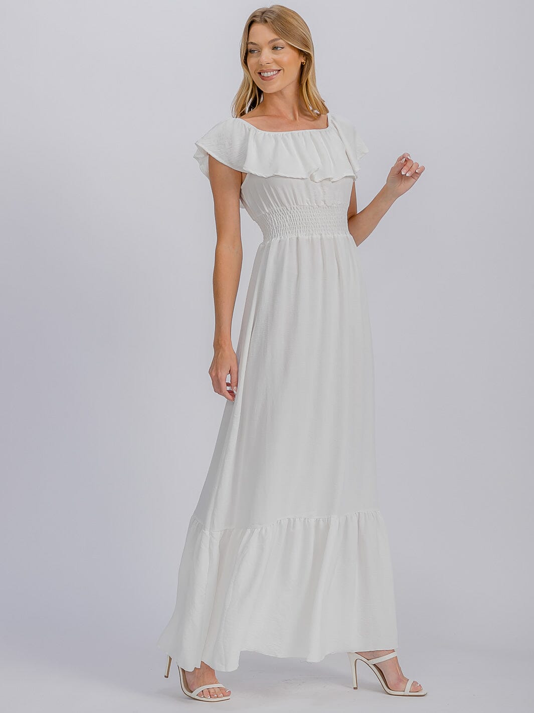 WOMEN'S SHORT SLEEVE ELASTIC WAIST FRONT POCKETS MAXI DRESS (Copy)