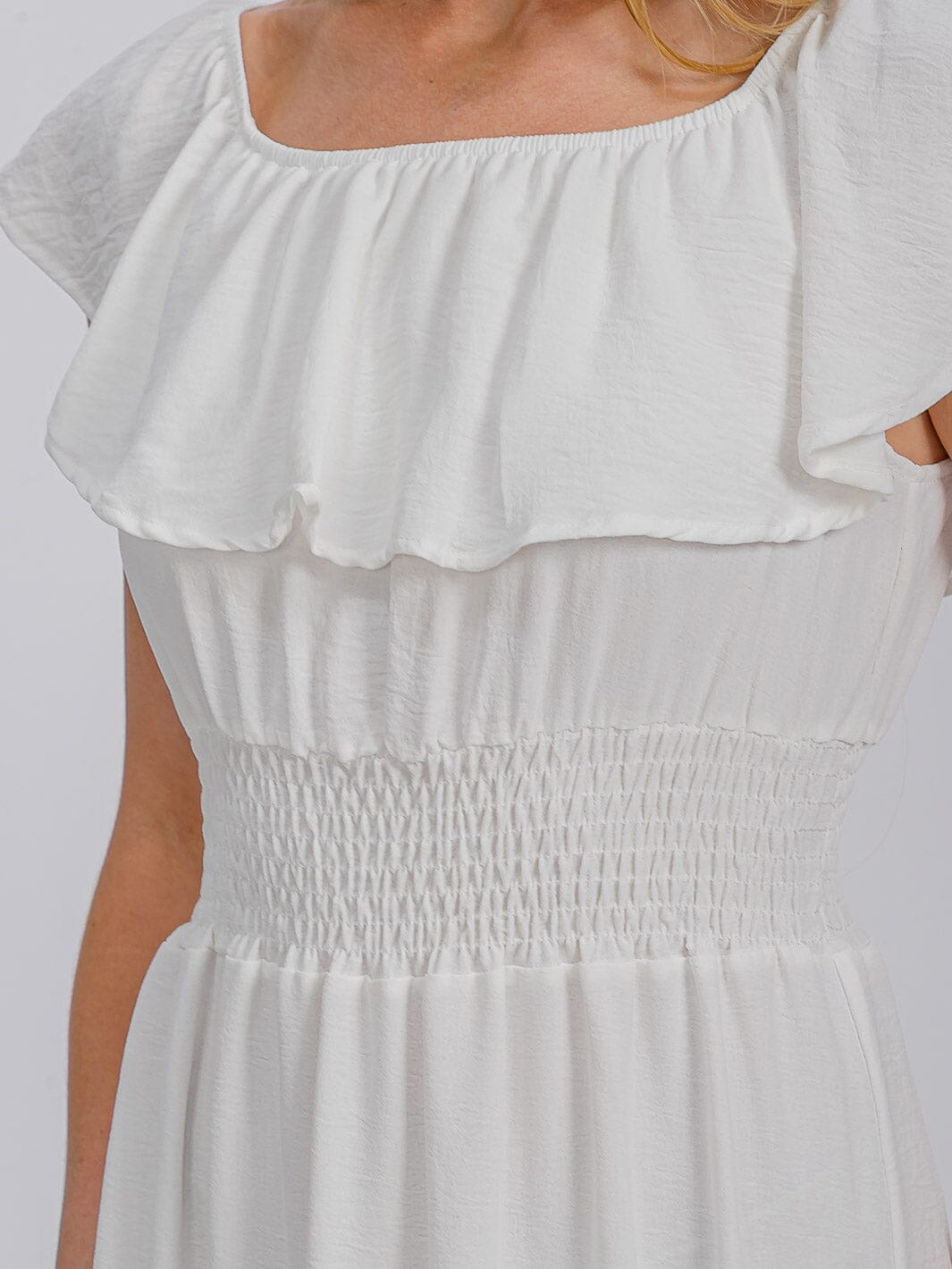 WOMEN'S SHORT SLEEVE ELASTIC WAIST FRONT POCKETS MAXI DRESS (Copy)