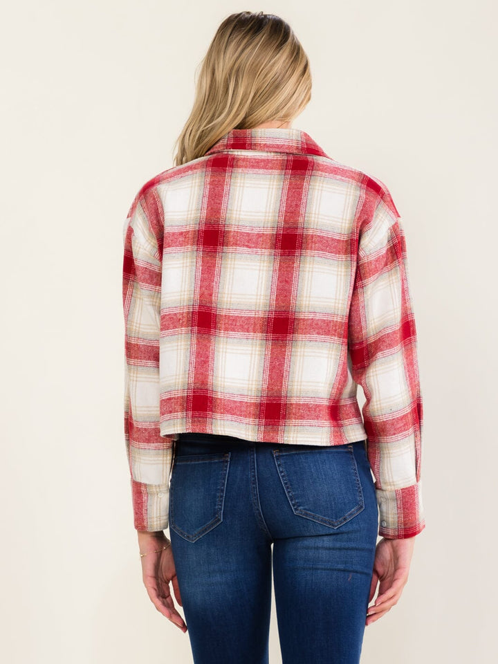 WOMEN'S LONG SLEEVE BUTTON UP COLORBLOCK PLAID SHIRT