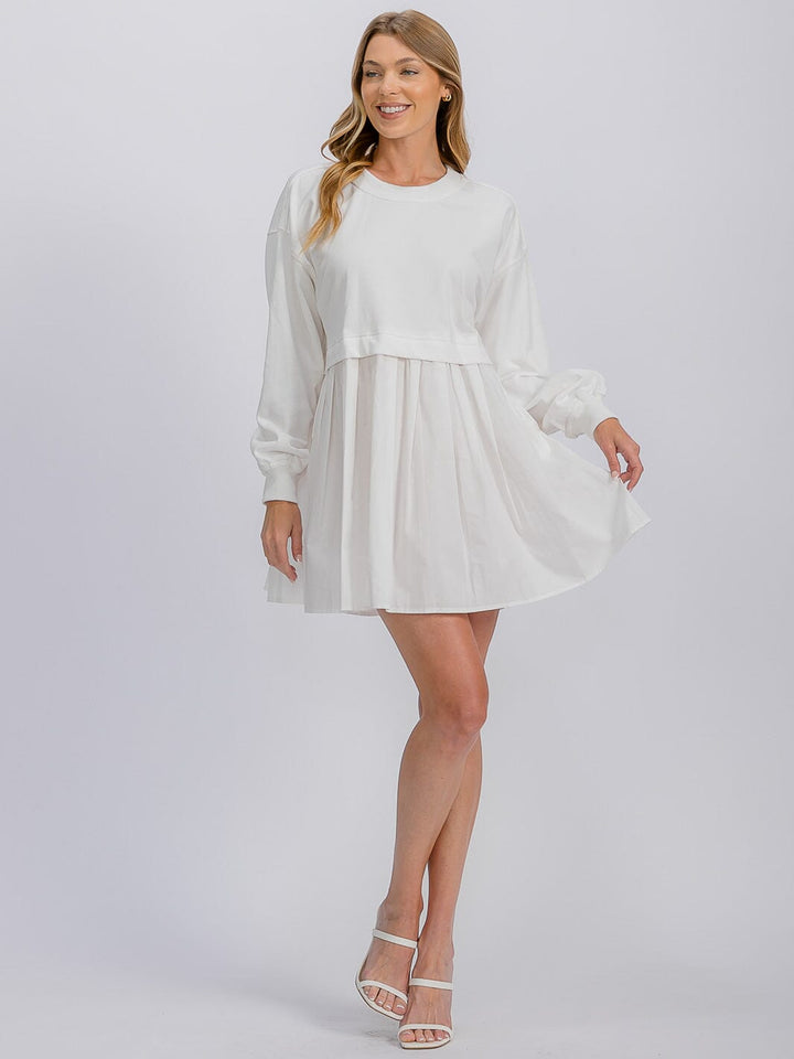 WOMEN'S LONG SLEEVE TUNIC CONTRAST COLORBLOCK MINI DRESS