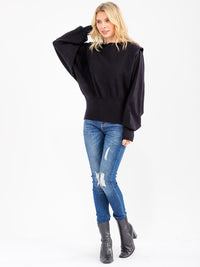 WOMEN'S LONG DETAILED SLEEVE SOLID PULLOVER SWEATER
