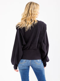 WOMEN'S LONG DETAILED SLEEVE SOLID PULLOVER SWEATER