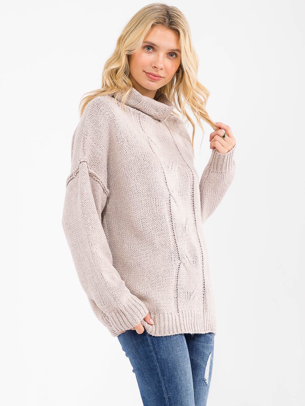 WOMEN'S LONG SLEEVE TURTLE NECK KNIT PULLOVER SWEATER