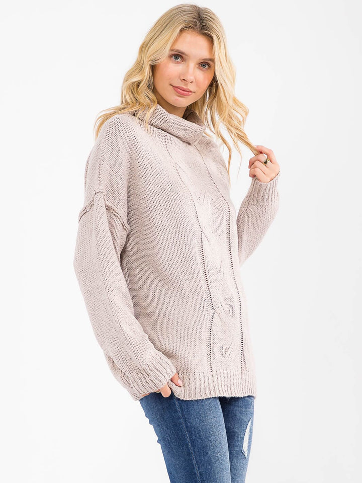 WOMEN'S LONG SLEEVE TURTLE NECK KNIT PULLOVER SWEATER