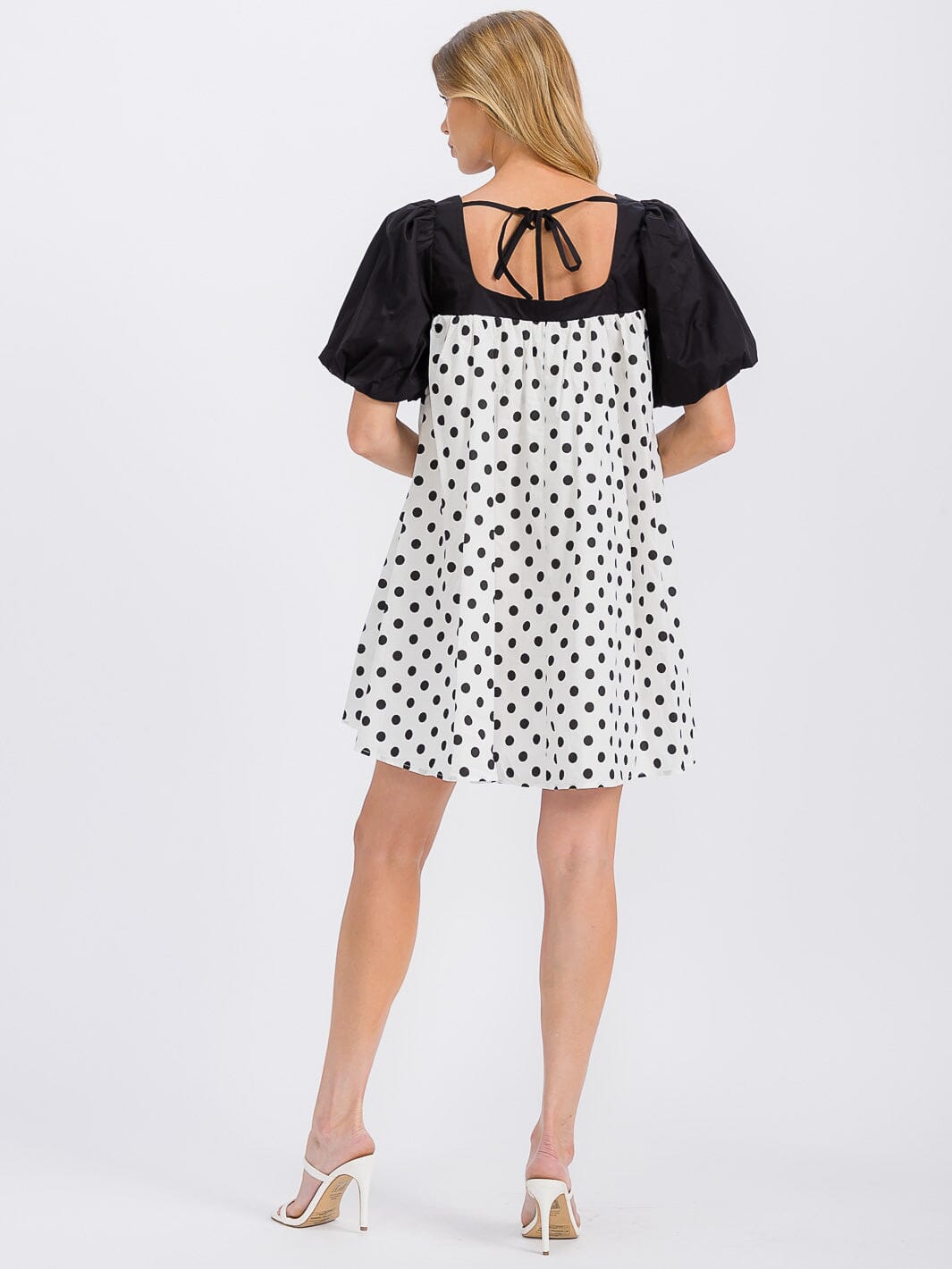 WOMEN'S SHORT SLEEVE COLORBLOCK POLKA DOTS TUNIC MINI DRESS