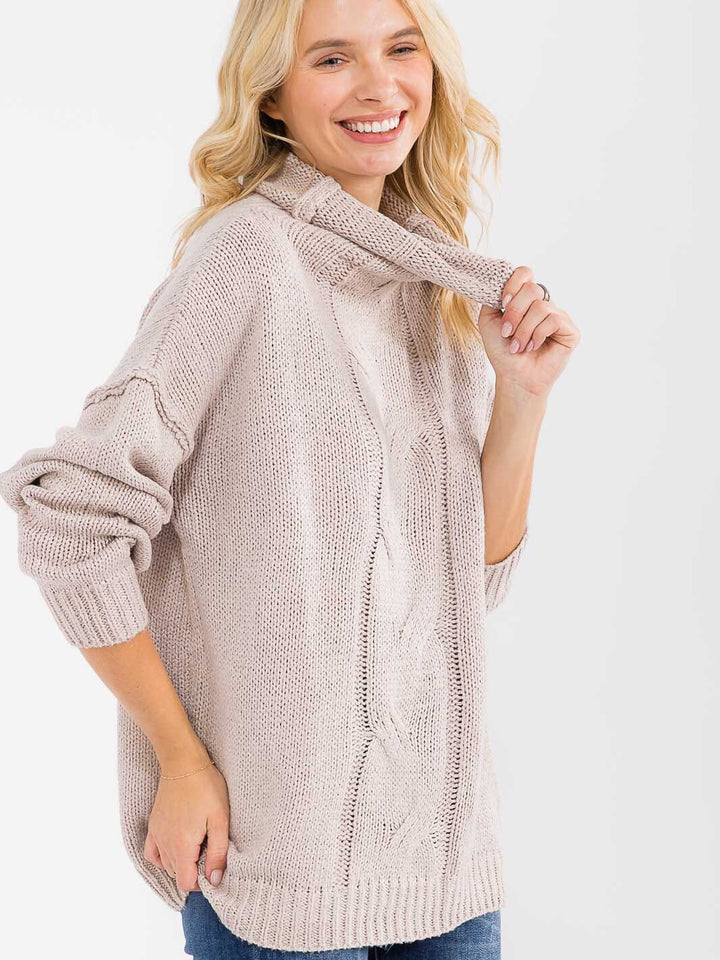 WOMEN'S LONG SLEEVE TURTLE NECK KNIT PULLOVER SWEATER