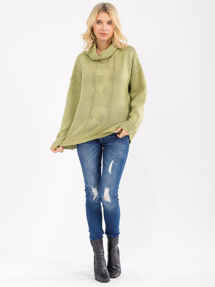 WOMEN'S LONG SLEEVE TURTLE NECK KNIT PULLOVER SWEATER