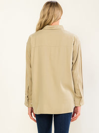 WOMEN'S LONG SLEEVE BUTTON UP FRONT POCKET TOP