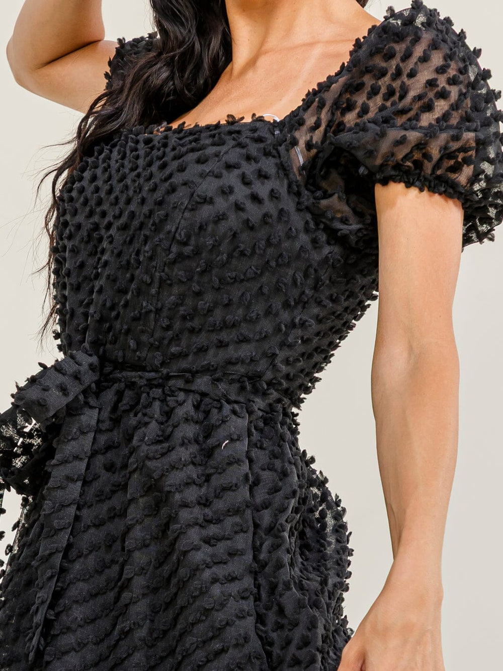 JUST ME WOMEN'S SHORT SLEEVE SQUARE NECK TIERED SWISS MAXI DRESS
