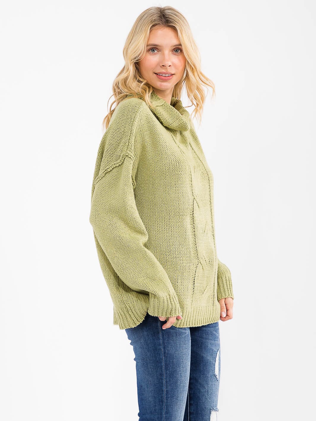 WOMEN'S LONG SLEEVE TURTLE NECK KNIT PULLOVER SWEATER