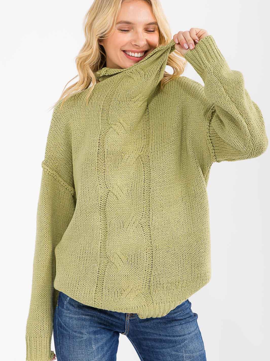 WOMEN'S LONG SLEEVE TURTLE NECK KNIT PULLOVER SWEATER