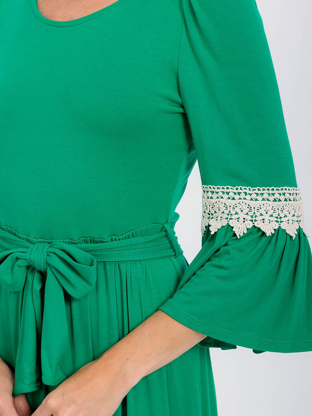 WOMEN'S 3/4 SLEEVE SELF TIE CROCHET DETAILED MAXI DRESS