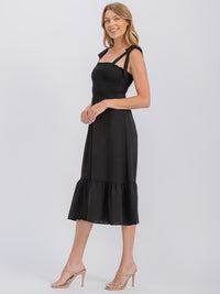 WOMEN'S SLEEVELESS ADJUSTABLE STRAPS SMOCK RUFFLE BOTTOM HEM MIDI DRESS