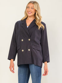 WOMEN'S LONG SLEEVE BUTTON CLOSURE FRONT POCKETS LINEN BLAZER
