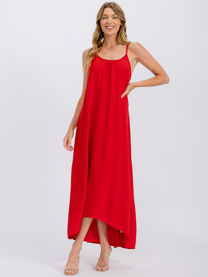 WOMEN'S SLEEVELESS OPEN BACK HIGH-LOW MAXI DRESS