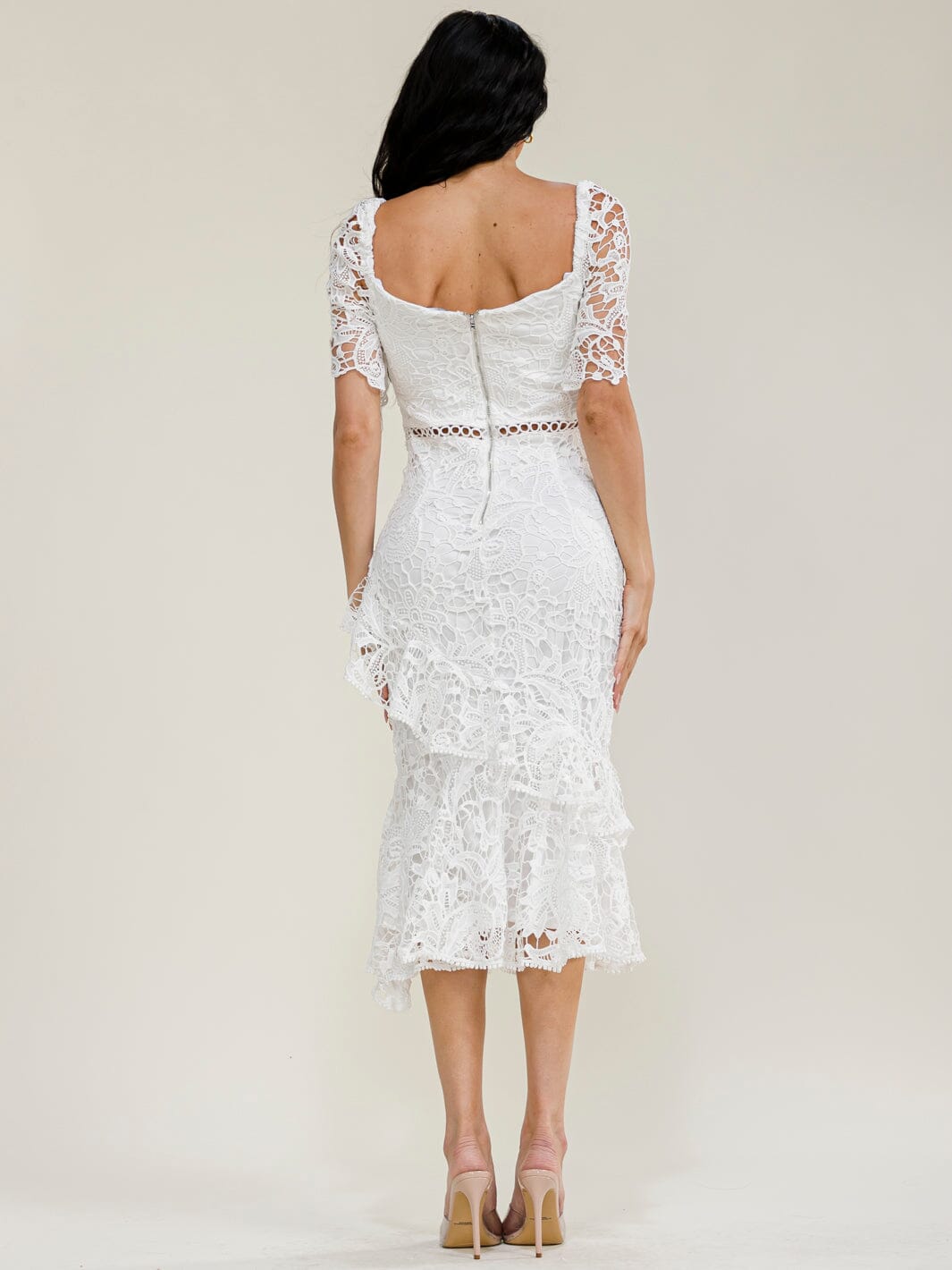 WOMEN'S SHORT SLEEVE CROCHET BODYCON MIDI DRESS