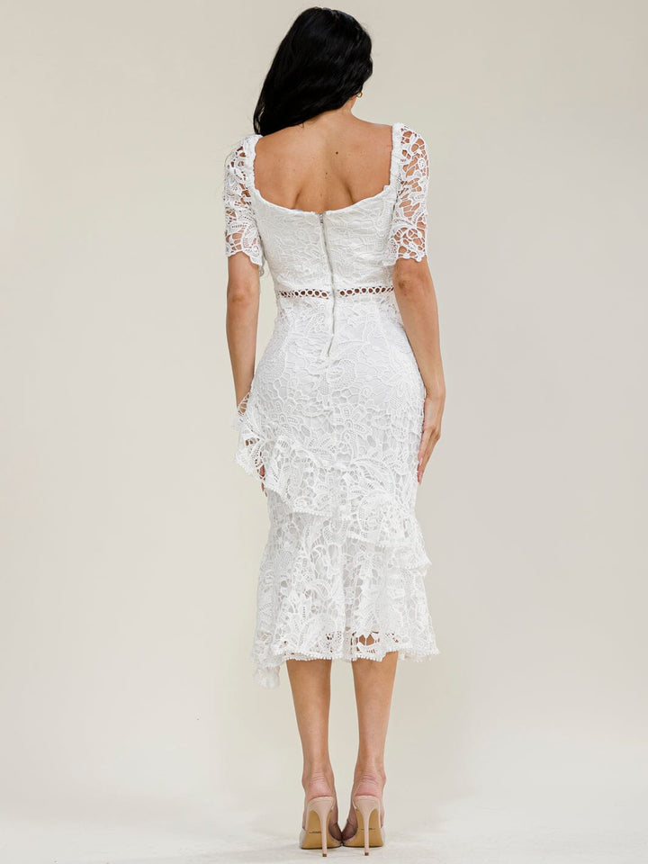 WOMEN'S SHORT SLEEVE CROCHET BODYCON MIDI DRESS