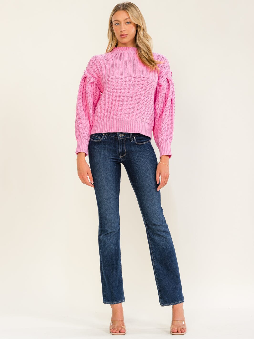 WOMEN'S LONG BALLOON SLEEVE KNIT PULLOVER SWEATER