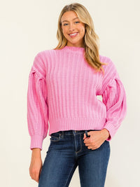 WOMEN'S LONG BALLOON SLEEVE KNIT PULLOVER SWEATER