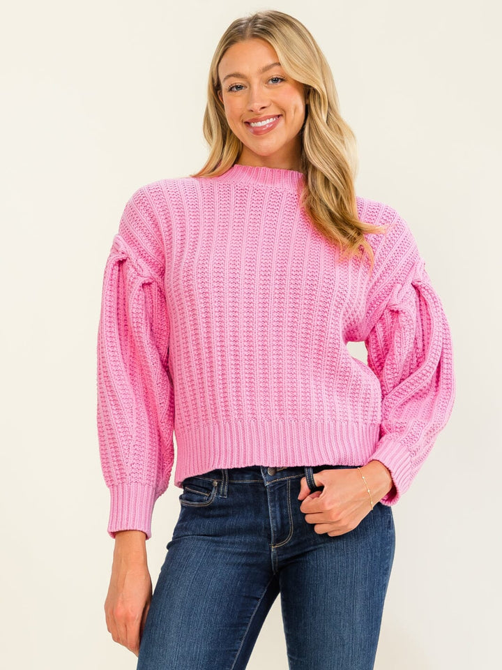 WOMEN'S LONG BALLOON SLEEVE KNIT PULLOVER SWEATER
