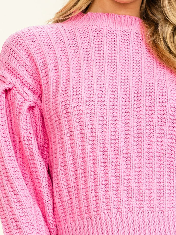 WOMEN'S LONG BALLOON SLEEVE KNIT PULLOVER SWEATER