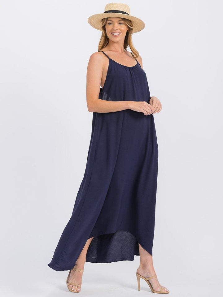 WOMEN'S SLEEVELESS OPEN BACK HIGH-LOW MAXI DRESS
