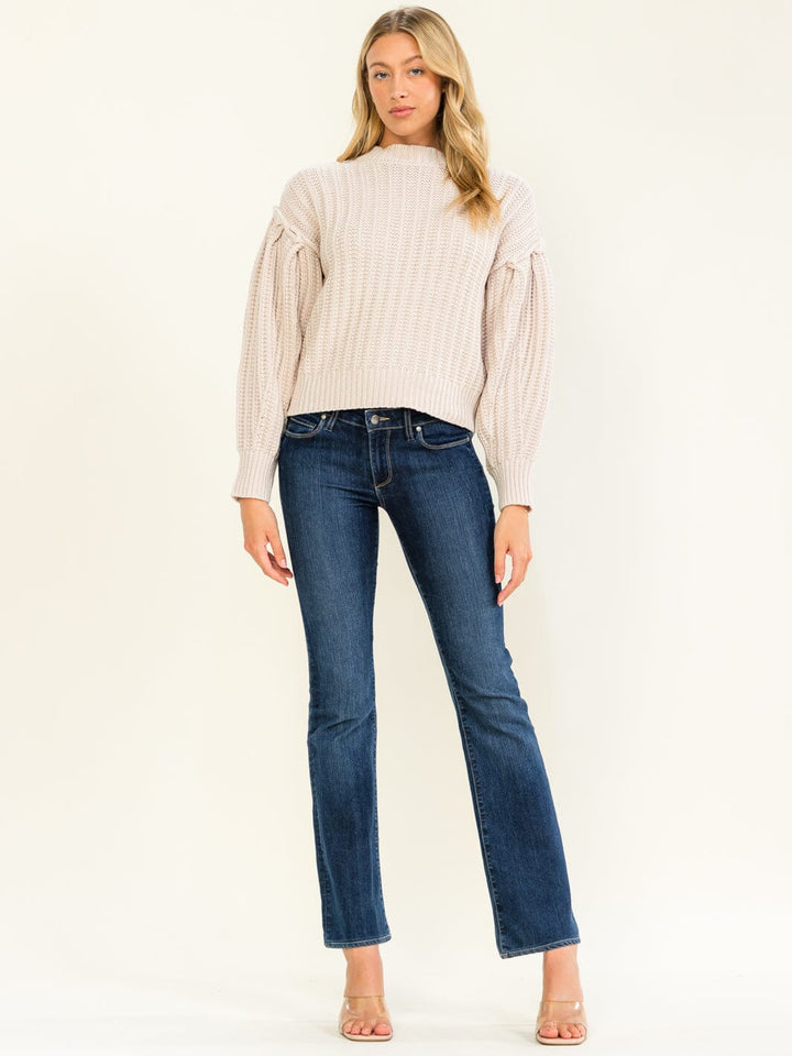 WOMEN'S LONG BALLOON SLEEVE KNIT PULLOVER SWEATER
