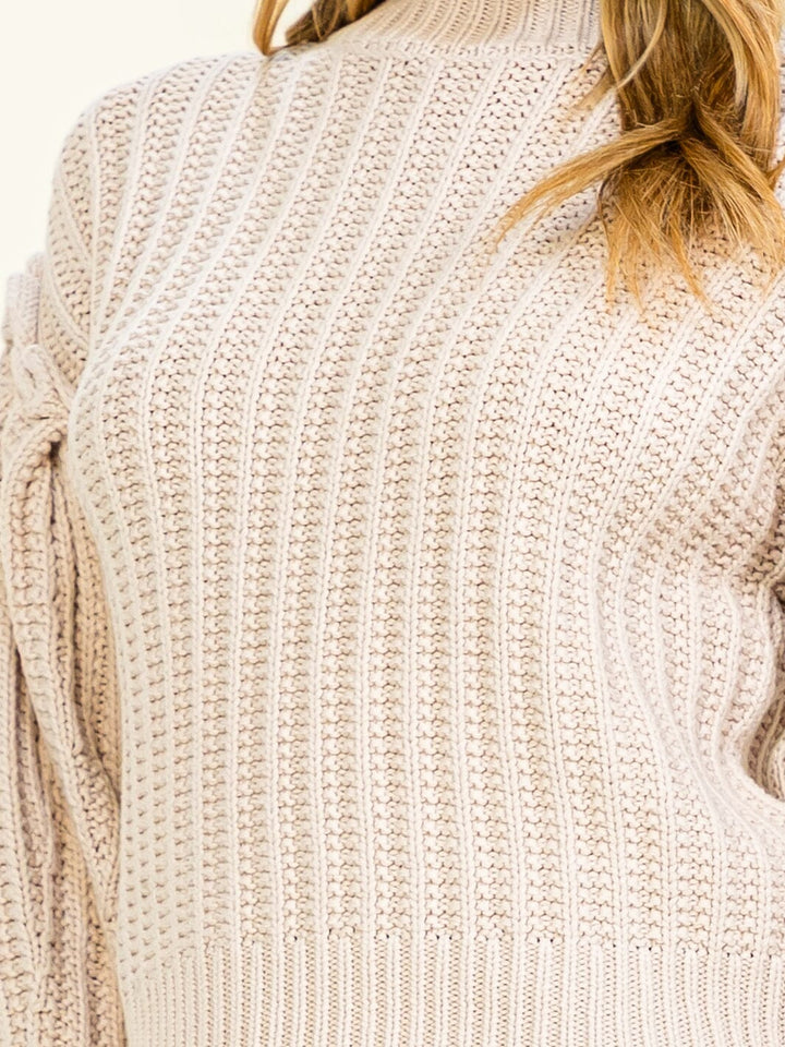 WOMEN'S LONG BALLOON SLEEVE KNIT PULLOVER SWEATER