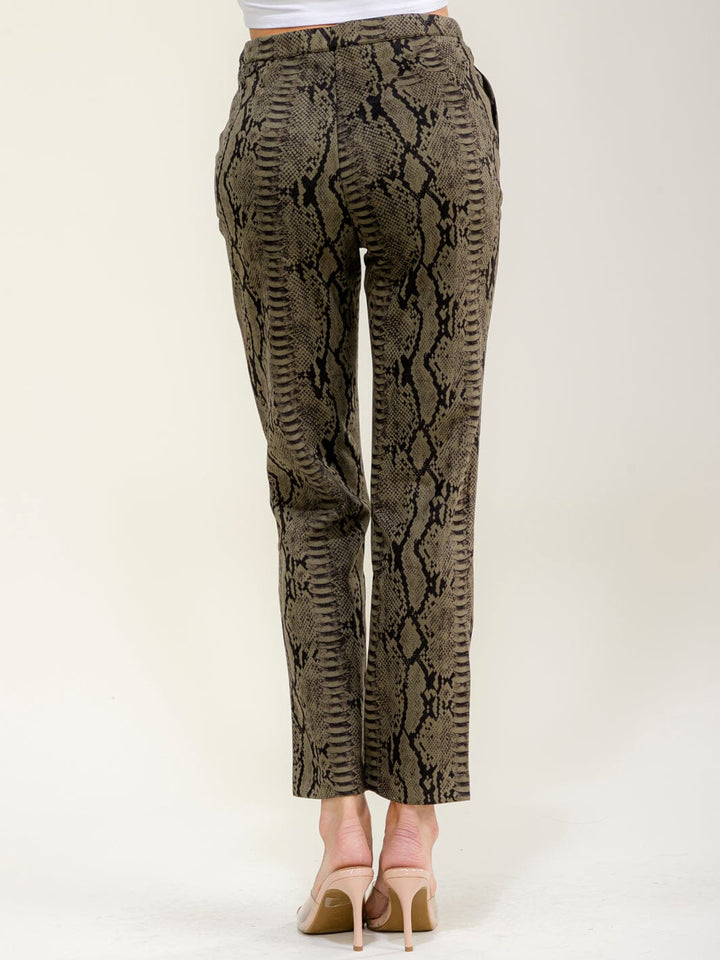 WOMEN'S ZIP UP FRONT POCKETS SNAKE PRINT STARIGHT LEG PANTS