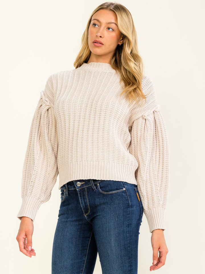 WOMEN'S LONG BALLOON SLEEVE KNIT PULLOVER SWEATER