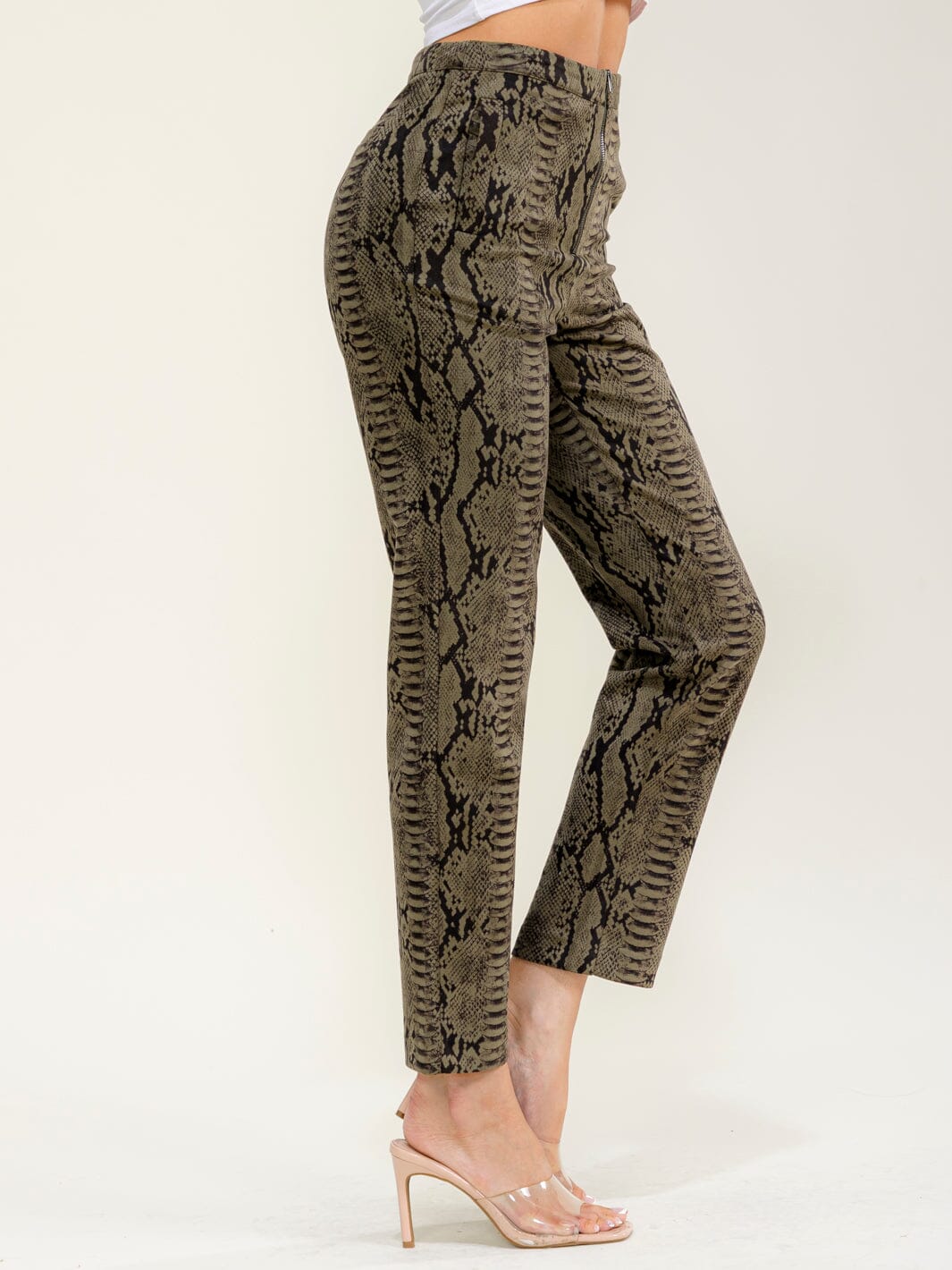 WOMEN'S ZIP UP FRONT POCKETS SNAKE PRINT STARIGHT LEG PANTS