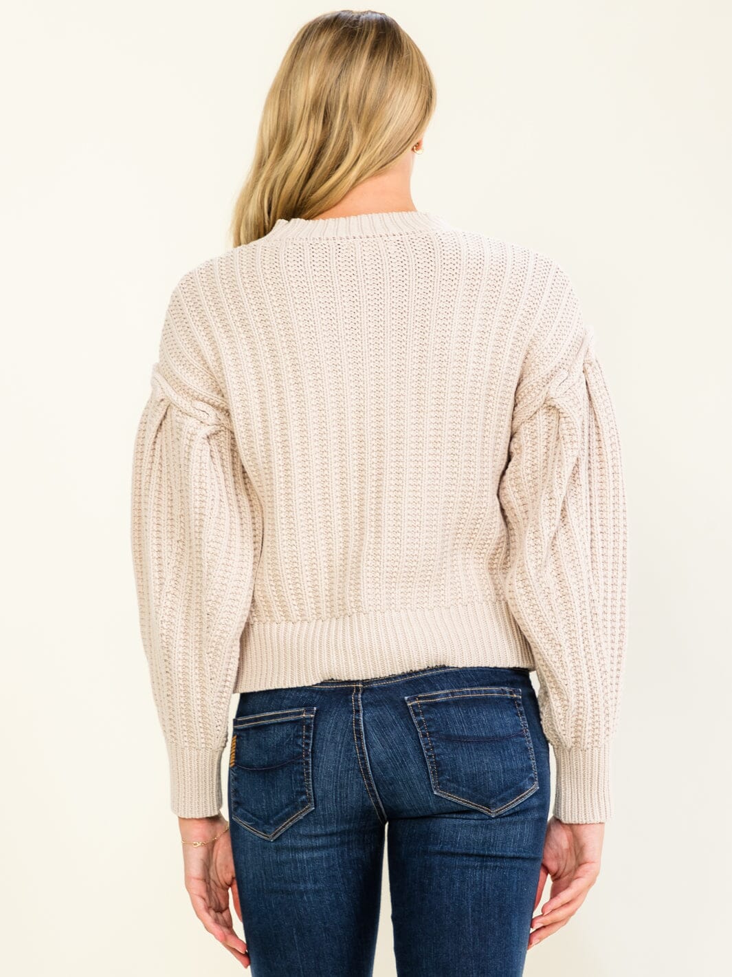 WOMEN'S LONG BALLOON SLEEVE KNIT PULLOVER SWEATER