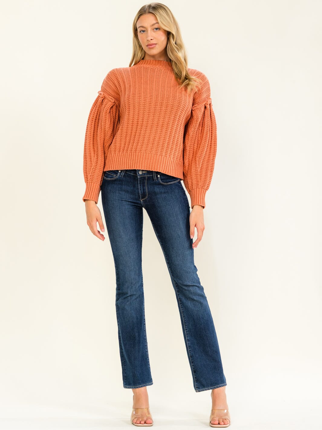 WOMEN'S LONG BALLOON SLEEVE KNIT PULLOVER SWEATER