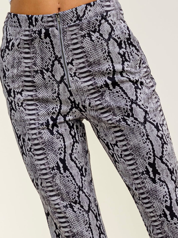 WOMEN'S ZIP UP FRONT POCKETS SNAKE PRINT STARIGHT LEG PANTS