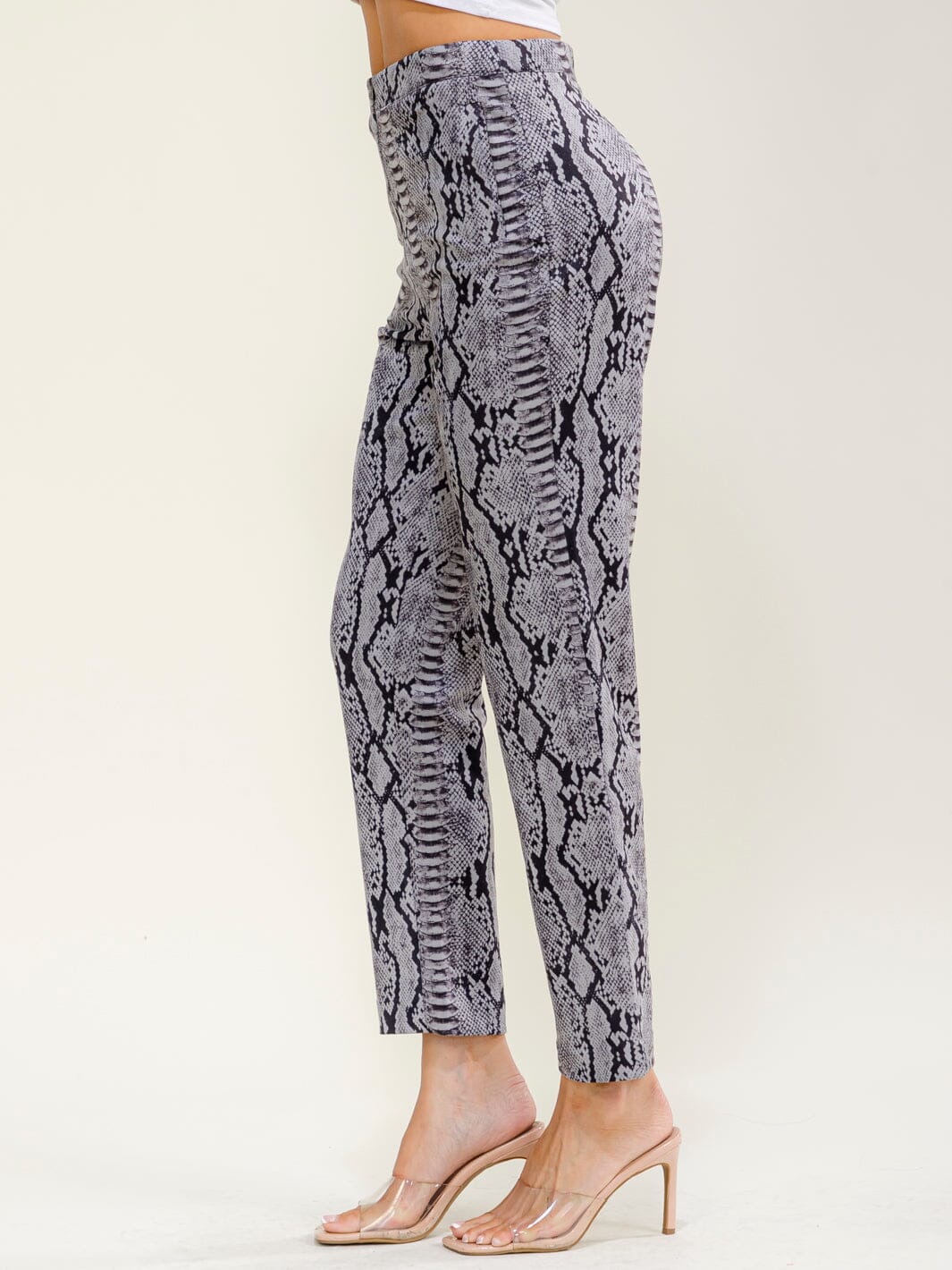 WOMEN'S ZIP UP FRONT POCKETS SNAKE PRINT STARIGHT LEG PANTS