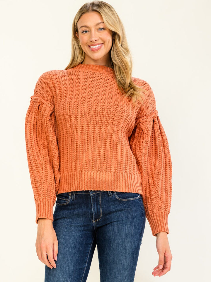 WOMEN'S LONG BALLOON SLEEVE KNIT PULLOVER SWEATER