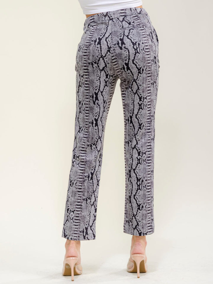 WOMEN'S ZIP UP FRONT POCKETS SNAKE PRINT STARIGHT LEG PANTS