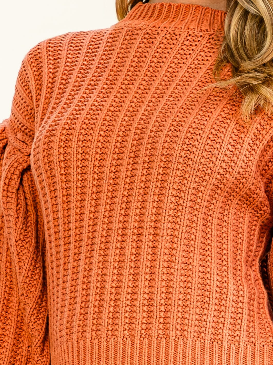 WOMEN'S LONG BALLOON SLEEVE KNIT PULLOVER SWEATER