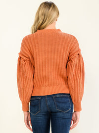 WOMEN'S LONG BALLOON SLEEVE KNIT PULLOVER SWEATER
