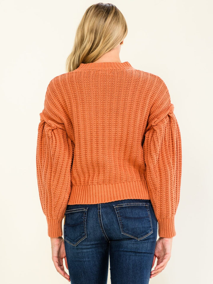 WOMEN'S LONG BALLOON SLEEVE KNIT PULLOVER SWEATER