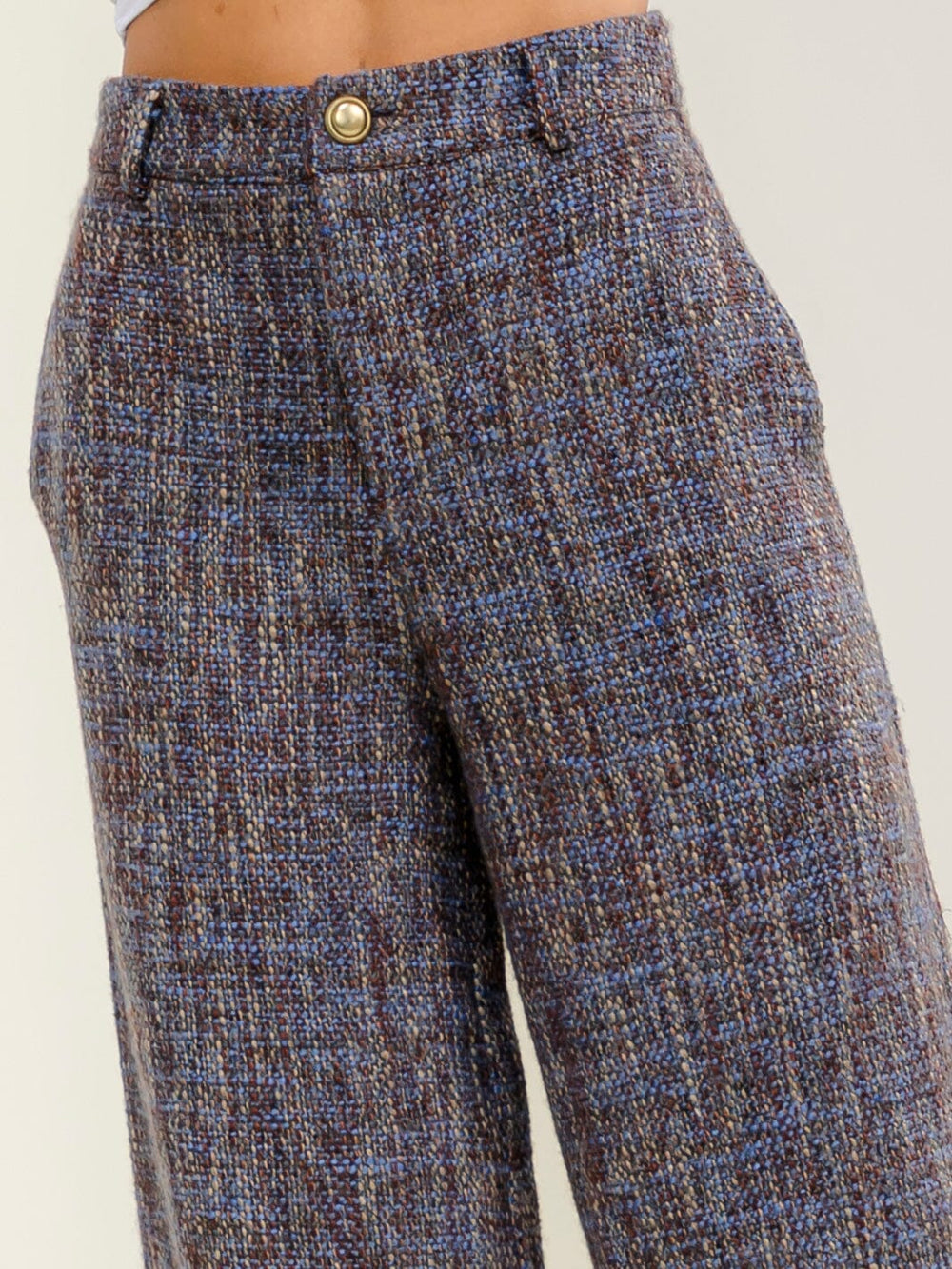 WOMEN'S BUTTON CLOSURE FRONT POCKETS WIDE LEG PANTS