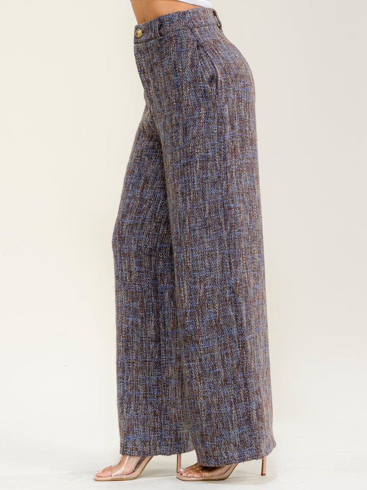 WOMEN'S BUTTON CLOSURE FRONT POCKETS WIDE LEG PANTS