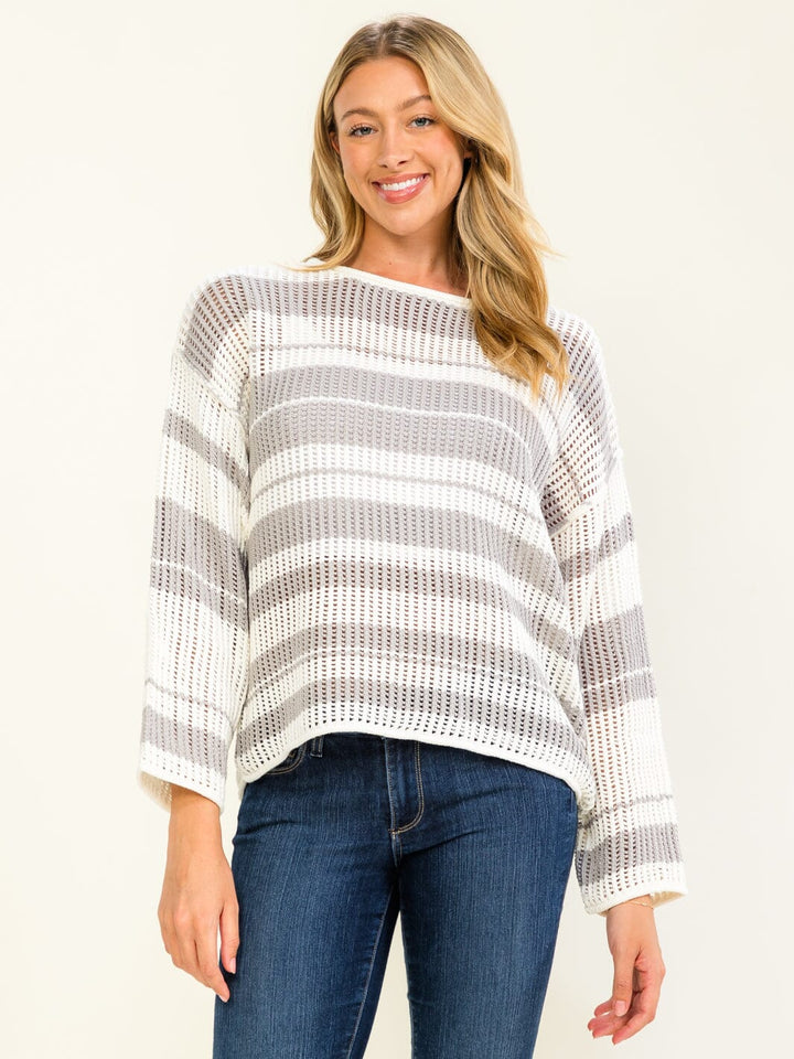 WOMEN'S LONG SLEEVE COLORBLOCK STRIPES PULLOVER KNITTED SWEATER
